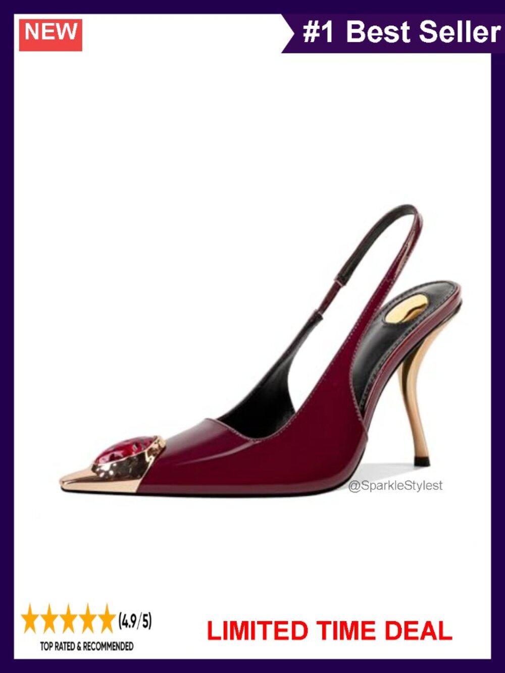 Rhinestone Slingback Kitten Heels Pointed Toe Stiletto Pumps